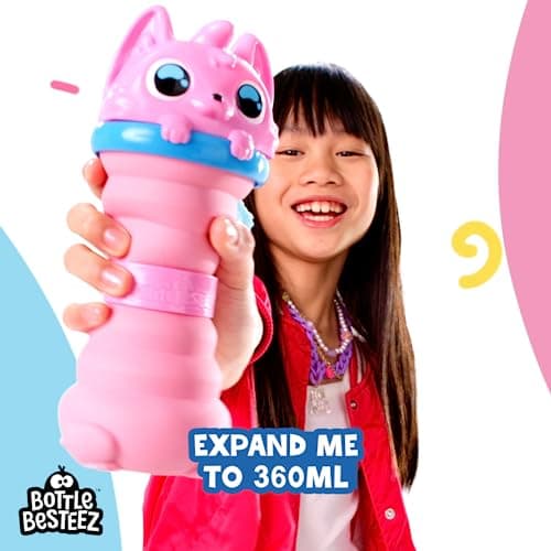 Bottle Besteez: Kool Kitten - Pink | Collapsible 360ml Reusable Bottle | Drip Resistant & Leakproof Kids Water Bottle | Ideal for Back to School | BPA Free — view 5