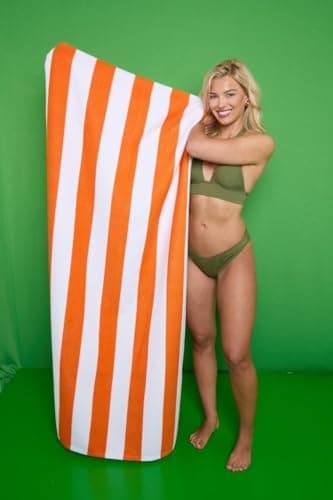 Extra Large Sand-Free Beach Towel – Lightweight, Compact & Absorbent Microfibre Travel Towel, Quick Dry & Fast Packing – Ideal for Camping, Holidays, Gym, Yoga & Sports (Cabana Stripe - Orange) — view 2