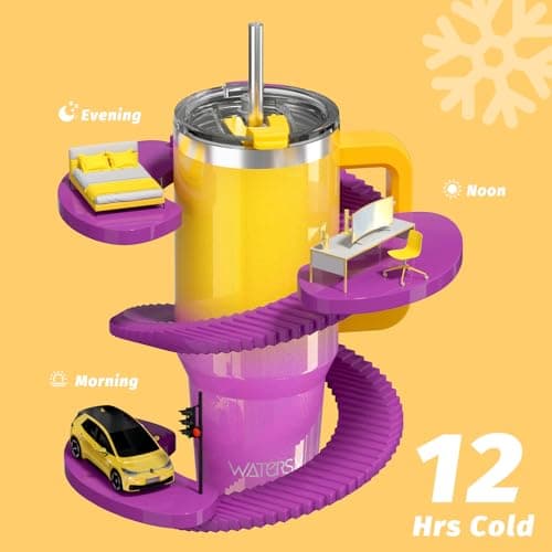 WATERSY Travel Mug Coffee Cup 30oz Tumbler Straw Lid and Handle, Stainless Steel Double Wall Vacuum Insulated Coffee Water Bottle Thermal for Cold Hot Coffee 891ml Shiny Yellow — view 6