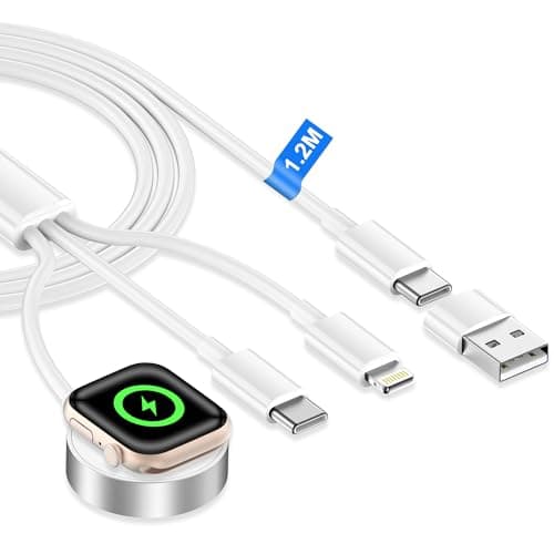 3 in 2 Multi Charger Cable for Apple Watch, iWatch Charger Travel Essentials Multi Fast Charging Cable for Apple Watch Series Ultra/11/10/9/8/7/6/5/4/3/2 & iPhone 17/16/AirPods, Samsung Galaxy S25/S24