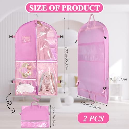 SPOKKI 2 Pcs 40 Inch Dance Costume Bag, Space-Saving Hanging Dress Bags with 5 Zippered Pockets, Waterproof & Foldable Travel Garment Bags with ID Slot - Ideal for Girl Dancers and Women (Pink) — view 2