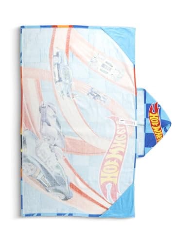 Hot Wheels Race Track Boys Blue Poncho Towel | Hooded Beachwear with Multi-Car Graphics & Checkered Pattern | Poolside Cover-Up | After-Bath Towel for Kids Merch — view 6