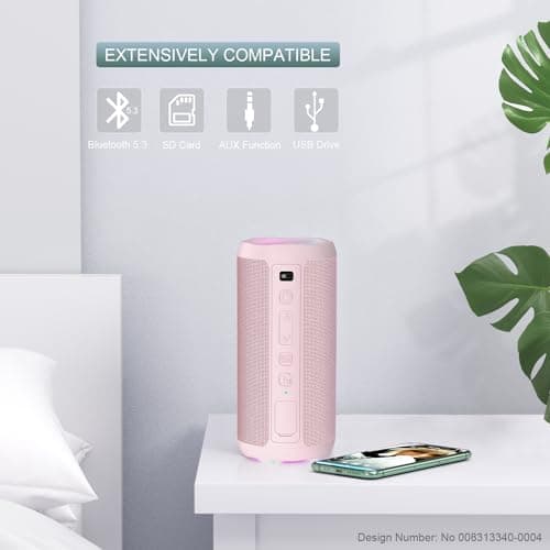 Ortizan Bluetooth Speaker, Portable Wireless Bluetooth Speakers With Led Light, Louder Volume & Enhanced Bass, IPX7 Waterproof, 30H Playtime, Durable Loud Speaker Bluetooth for Travel, Outdoor - Pink — view 3