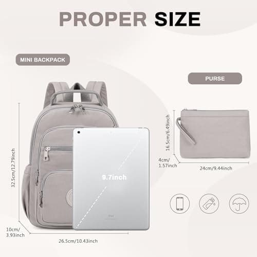 QIXIHU Mini Backpack for Women, Small Backpack for Ladies Bookbag Purse for Women with Handy Wallet and Luggage Strap, Grey — view 3
