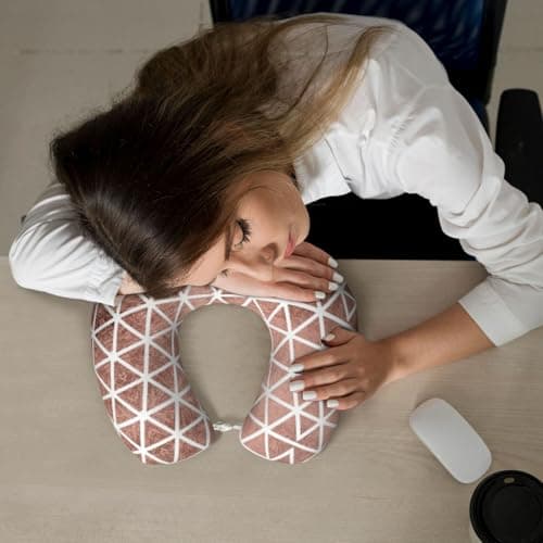 AUGUSTRUSH Memory Foam Neck Pillow - Travel Pillow With Adjustable Clasp, Removable Washable Cover For Airplane Office Car, Ergonomic Support Comfortable U-Shaped Pillow, Rose Gold Print — view 6