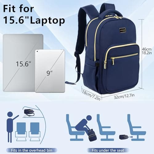 POWER KING 15.6'' Laptop Backpack Womens/Mens, Waterproof Rucksack Bag with Anti-theft Pouch, Lightweight Small Backpack Casual Daypack for Travel/College/Work (Navy Blue, 25L) — view 2