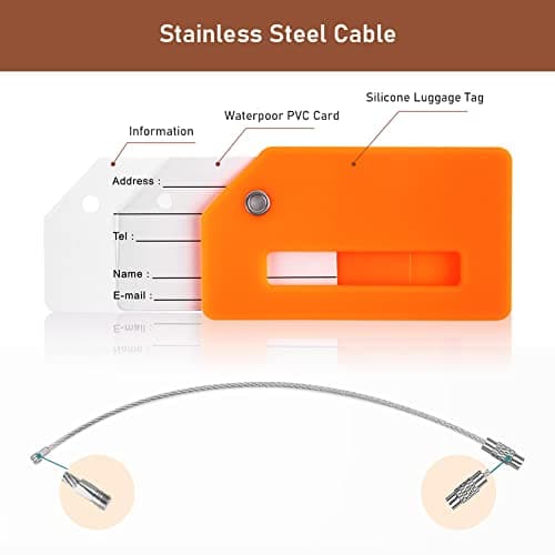 Flintronic 2 PCS Luggage Tags, Silicone Baggage Labels, Suitcase ID Tag Set, Handbag Tag Labels Travel Accessories for Checked Luggage, Hand Luggage and Handbags - Orange&Black — view 4