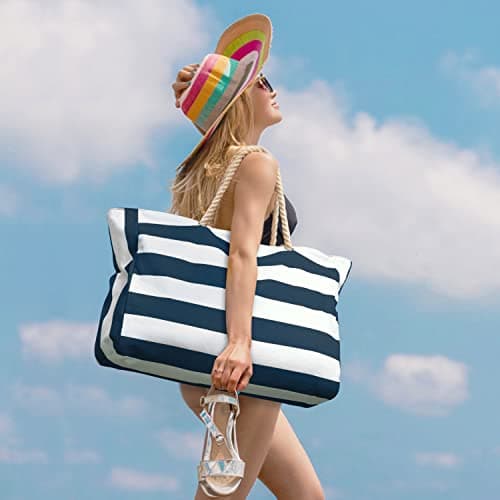 oscaurt Beach Bag, Large Beach Bags for Women, Waterproof Beach Tote Bags with Zip and Rope Handle, Summer Beach Bags Holiday Essentials Travel Bag Shopping Shoulder Handbags for Pool Gym Picnic — view 3