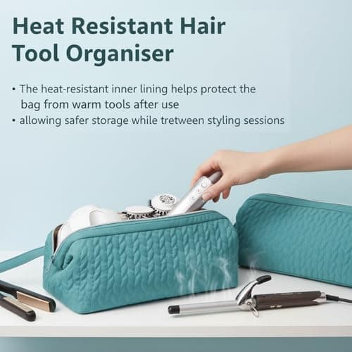 Hair Dryer Travel Bag, Heat Resistant Hair Tool Organiser, Portable Hair Dryer Storage Case for Straightener and Curling Iron, Hanging Travel Beauty Organiser (Black) — view 4