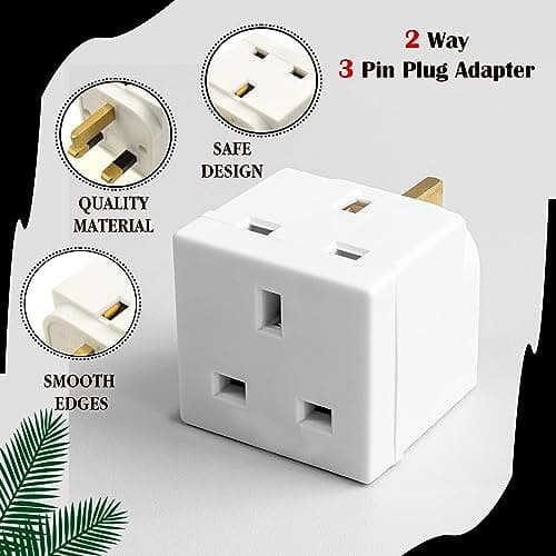 2 Way Plug Adapter UK Outlet Extender Double Socket Adapter Multiplug with Multi Plug for Bedroom Kitchen Bathroom Study Desk Shelf and Landing White 4 Pack — view 2