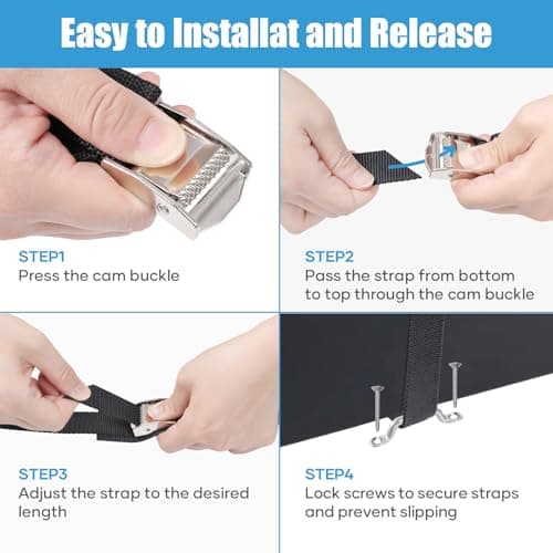 EXVITAL Battery Fixing Kit, 2.5 x 121.9 cm, with Rustproof Cam Buckle, Stainless Steel Bracket and SS Screws for Camper Battery, Luggage Belt (Pack of 2) — view 5