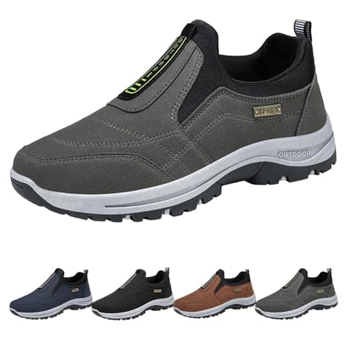 Hiking Shoes Mens Slip on Trainers Orthopedic Walking Shoes with Arch Support Lightweight Mesh Lining Hiking Shoe Wide Fit Outdoor Sneakers for Outdoor Trekking Camping Walking Grey