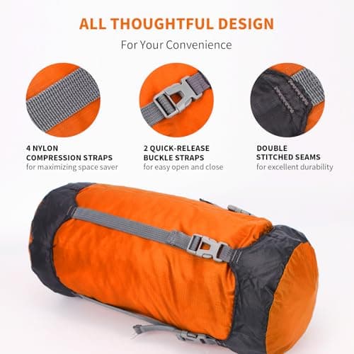 Risipu Compression Stuff Sack, 8L/15L/25L/35L/52L Sleeping Bag Compression Sack Great for Compression Bag Waterproof Outdoor Storage Bag for Backpacking, Traveling,Hiking and Camping (Orange, L) — view 3