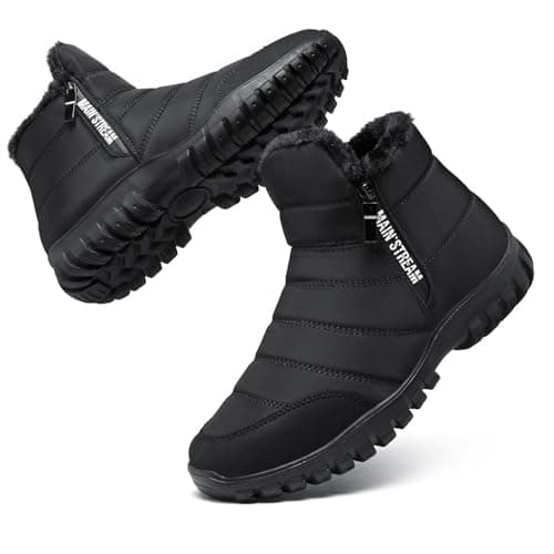 Hanani Snow Boots Men Winter Fur Lining Warm Ankle Booties with Zip Mid Calf Boots Thermal Anti-slip Outdoor Walking Hiking Shoes Black