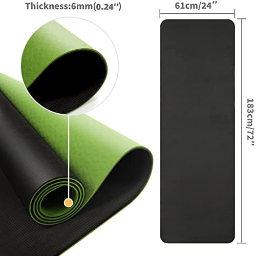 ACTIVE FOREVER Yoga Mat for Women men, Non-Slip, Highly stable TPE Exercise Mat With Carrying Straps, Non-deformable Workout Mat for Pilates, Stretching, Home Gym -183 x 61 x 0.6 CM (Green Black) — view 2