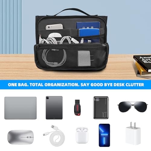 KINGSLONG Foldable Laptop Bag with Organizer: 15.6 Inch Water-Resistant Travel Tech Pouch All-in-One Electronic Organizer for Laptop, Charger, Cables, Phone, Power Bank – Black — view 3