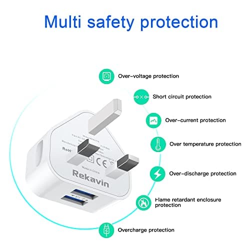 USB Plug UK,Dual USB Charger Plugs Adaptor UK 3Pack 10.5W Phone Plugs with Double Port Compact 3 Pin Mains Charge Head 5V 2.1AMP Charging Compatible with iPhone 13 12 11 SE XS XR X 8 7 6 5,iPad — view 2