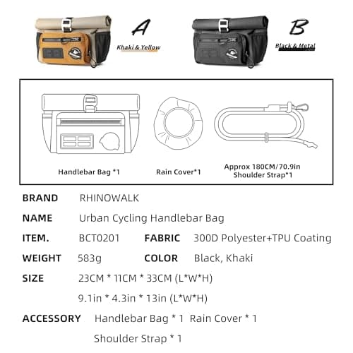 Rhinowalk Bike Handlebar Bag for Brompton Folding Bike Quick Release Bicycle Front Bag with Shoulder Strap Rain Cover for Urban Cycling — view 3