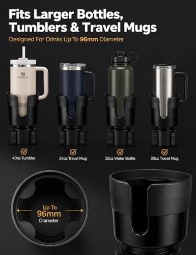Xtremeauto Car Cup Holder Expander for Large Bottles & Mugs – Adjustable Expanding Base – Universal Vehicle Cup Holder Adapter for Cups, Tumblers & Water Bottles up to 96mm — view 2