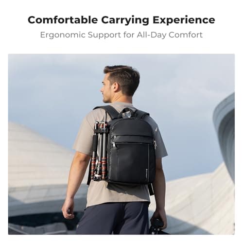 K&F CONCEPT Camera Backpacks for Photographers Travel Bag for Tripod Camera Lence Accessory with Laptop Compartment and Rain Cover Waterproof (Black-pu) — view 5