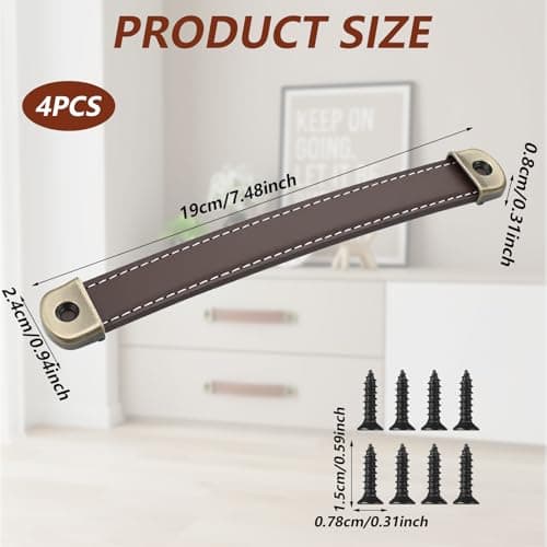 Classicseali 4 Pcs Leather Handles,Leather Drawer Pulls with Screws — view 2
