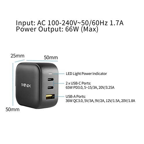 MINIX P1 66W Turbo 3-Port GaN Travel Wall Charger USB C Fast Power Adapter — view 5