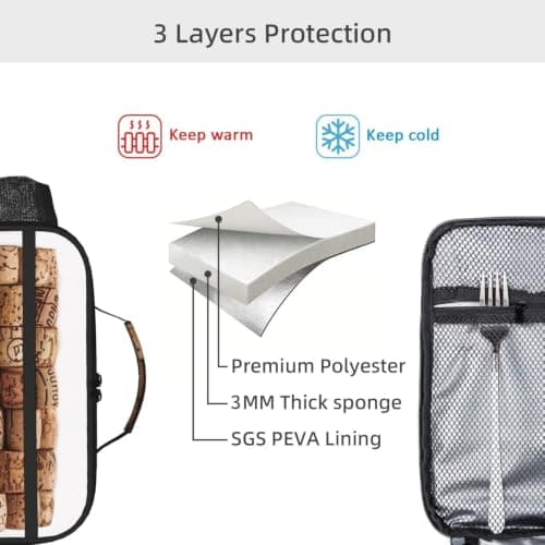 kkvhhyuo Portable Insulated Cooler Box with Side Mesh Pocke, Wine Cork Printed Lunch Bag for Office Work Picnic Travel — view 4
