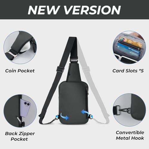 BROADREAM Small Sling Bag Cross Body Chest Shoulder Bag for Men Women - FRID Blocking Pocket and Adjustable Straps Crossbody Bag, Water Resistant Bum Bags for Runner Workout Hiking Cycling Travelling — view 3
