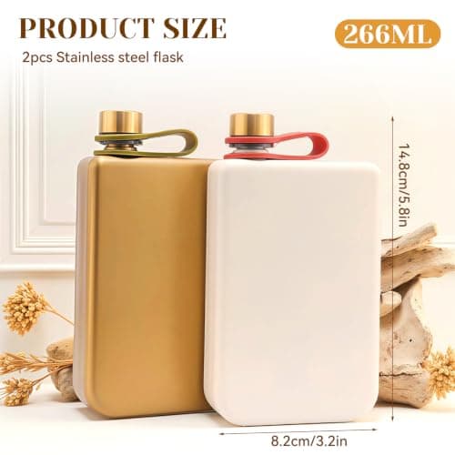 Cuxawamiyo Stainless Steel Hip Flask 266 ml Gold and White Pocket Flask for Outdoor Travel Parties (Pack of 2) — view 2