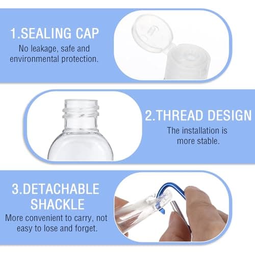 Tucnoeu Hand Sanitizer Keychain 10 Pcs Travel Bottles with Keychain,1.7oz (50ml) Portable Plastic Leakproof Squeeze Bottles Kits with Flip Cap for Home Office Outdoor — view 3
