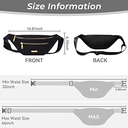 Alviller Fanny Pack Fashionable Waist Bag Casual Travel Bum Bag with 3 Zipper Pockets for Women Men Sports Running Hiking Jogging (Black) — view 2