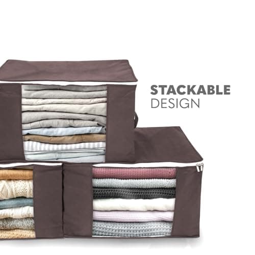 Delka 90L Storage Bags with Lids, Large Storage Boxes with lids, Storage Unit for Clothes, Duvets, Blankets, Toys, Pack of 3 Foldable Organizers with Reinforced Handles and Clear Window (Brown) — view 5