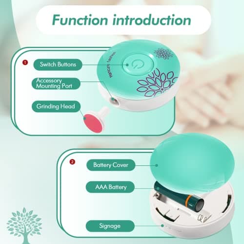Brencco Electric Nail File for Baby with Six Interchangeable Grinding Heads, Low Noise Newborn Nail Trimmer — view 2