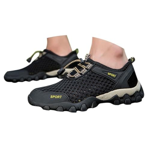 Mens Walking Shoes Summer Mesh Breathable Hiking Shoes Comfortable Walking Shoes Outdoor Travel Shoes Fashion Casual Sports Shoes Black — view 4