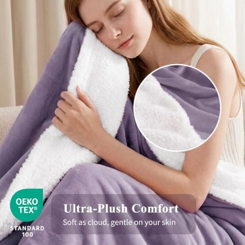 Aisbo Sherpa Fleece Throw Blanket Lavender - Fluffy Thick Warm Blanket for Sofa Couch Throw Single Size, Solid Microfiber Bed Blanket Soft Throws for Travel, 130x150cm — view 4