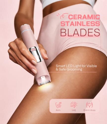 Bikini Trimmer Women 2-in-1 Facial Hair Remover for Women, USB-C Electric Lady Shaver with Digital Display, Dual Head Women Shaver with Smart Light for Pubic, Bikini, Underarm, Travel Lock, Nude Pink — view 5