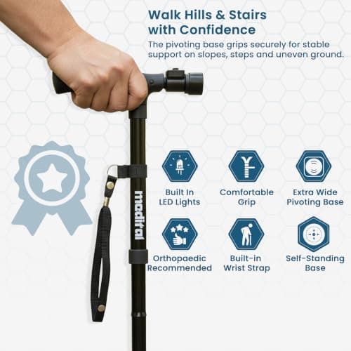 MEDITAL Walking Stick with LED Light - Self-Standing Folding Walking Cane. — view 4