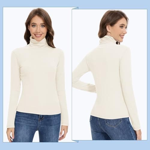Sillictor Thermal Tops Womens Long Sleeve High Neck Ski Base Layer Women Fleece Tops Ladies Thermals Underlayer for Running Golf Hiking Cycling,Warm Quick Dry Sweat Wicking 117 Beige XL — view 2