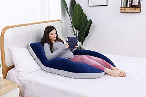 AS AWESLING Pregnancy Pillow, U Shaped Full Body Pillow, Nursing, Support and Maternity Pillow for Pregnant Women with Removable Cover (Jersey Grey & Velvet Blue) — view 5