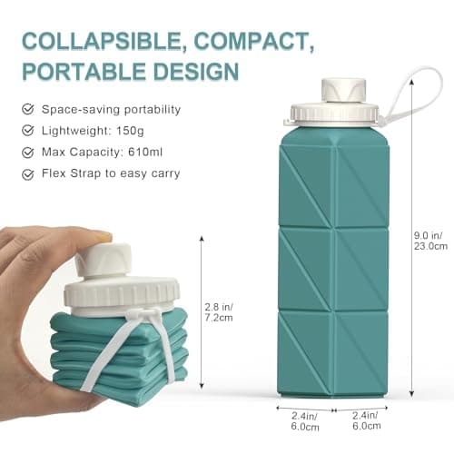 BEAUTAIL Collapsible Water Bottle 610 mL, Silicone Travel Water Bottle — view 3