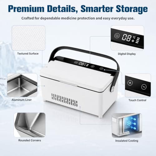Insulin Cooler Travel Case Portable – Electric Medication Cooler Box for 3 Insulin Pens and Cartridges, with 13600mAh Battery & 0-18°C Precise Temperature Control, Rugged Aluminum Interior — view 6