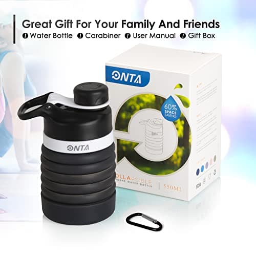 ONTA Collapsible Water Bottle- BPA Free Silicone Foldable Water Bottle for Travel, FDA Approved Food-Grade Silicone Portable Leak-Proof Travel Water Bottle, 20oz Black — view 6