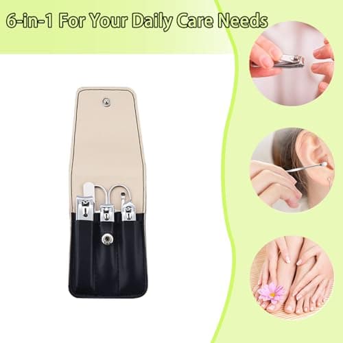 Lovvknd Nail Clippers Set for Men Women Manicure Set with Leather Case, 6 Pcs Travel Nail Kit Stainless Steel Pedicure Set Nail Care Grooming Kits, Idea Gift for Mom Dad Christmas Birthday, Dark Black — view 6