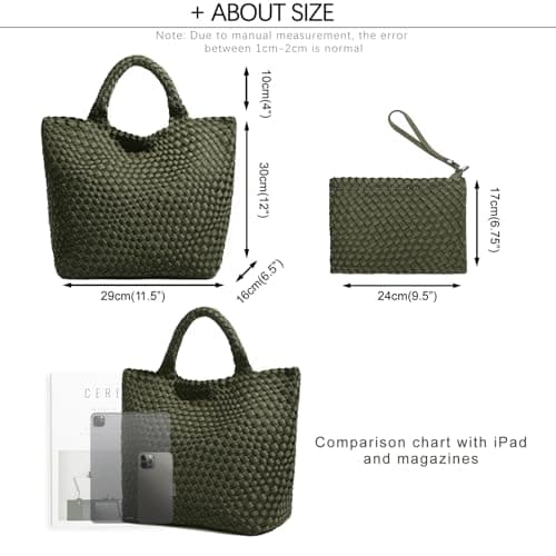 JINMANXUE Woven Hobo Bag For Women Neoprene Tote Bag Large Capacity Handbag Patchwork Handmade Casual Shoulder Bags, Green, L — view 4