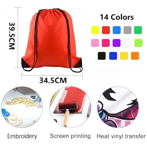 KAHEIGN 15Pcs Drawstring Bag, 14 Colors Drawstring Tote Bag Cinch Gym Bags Storage Backpack Draw String Bag for School Gym Traveling Swimming (39 x 34cm) — view 5