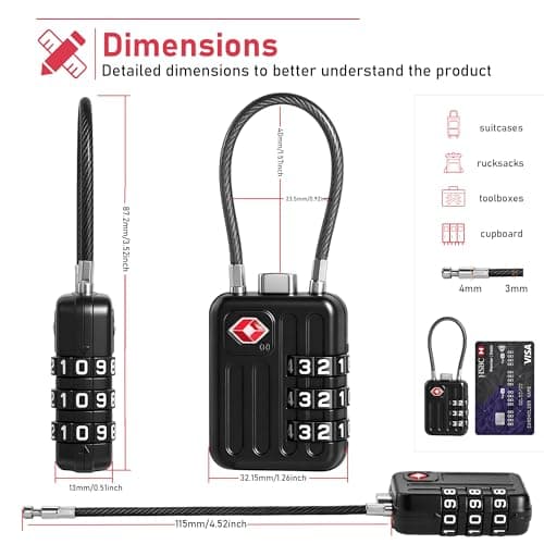 NAGE TSA Lock with Numerical Code, 3-Digit Waterproof TSA Lock (2p, Black) — view 4