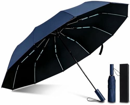 NAYEZH Umbrella Windproof Travel Umbrella for Rain, Auto Open Close, 12 Ribs 3+2 Fiberglass Frame, Durable Compact Portable Umbrella for Daily Use (Navy)