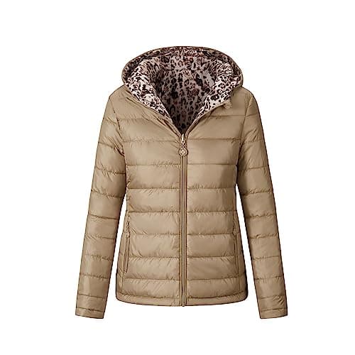 Vibes Ladies Jackets Women Reversible Winter Down jacket Lightweight Packable Jackets for Women Zipper Hooded Coat with Pockets Windproof Waterproof (UK, Alpha, S, Regular, Regular, Beige) — view 2