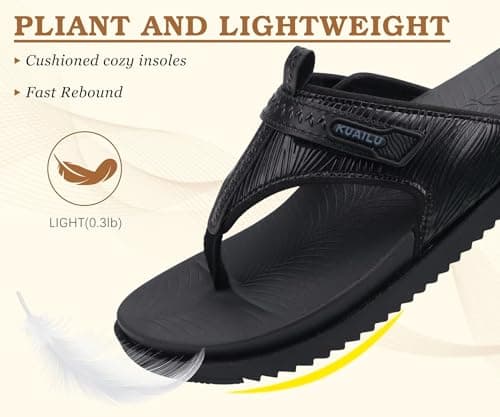 KuaiLu Womens Orthopedic Flip Flops Comfort Cushion Arch Support Sandals Summer Flat Lightweight Beach Pool Walking Sandles Trendy Outfit Adjustable Ladies Plantar Fasciitis Slides Black 8 — view 5