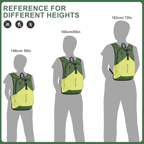BECOJADDE 15L Hiking Backpack for Men Women Foldable Small Rucksack Lightweight Mini Backpack for Camping Travel Outdoor, Olive Green Yellow — view 5